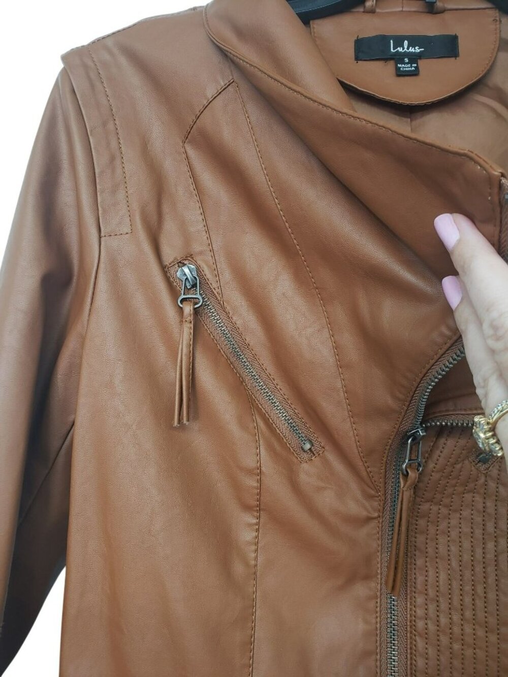 Lulu's Brown Faux Leather Vegan Moto Jacket Womens S Boho Country Western - Picture 9 of 15